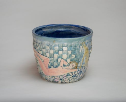 14. Vase (JoAnn Greenberg) 2022.4.5 JoAnn Greenberg Vase paint, glaze and incising on clay Newcomb Art Museum of Tulane University