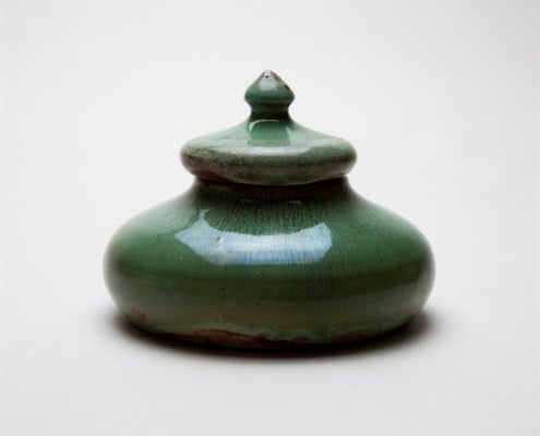 2. Jar with Lid - Green (Joseph Meyer) 2016.280.A&B Joseph Fortune Meyer, American D A Jar with Lid, Green Glaze glaze on dark red clay Newcomb Art Museum of Tulane University